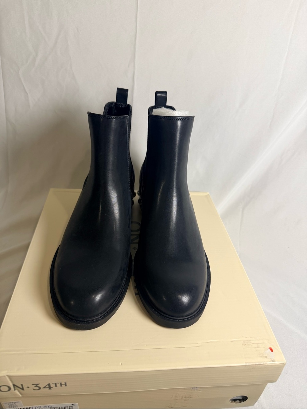 On 34th Black Leather Boots with Pearl Heel Accent - Picture 3 of 5